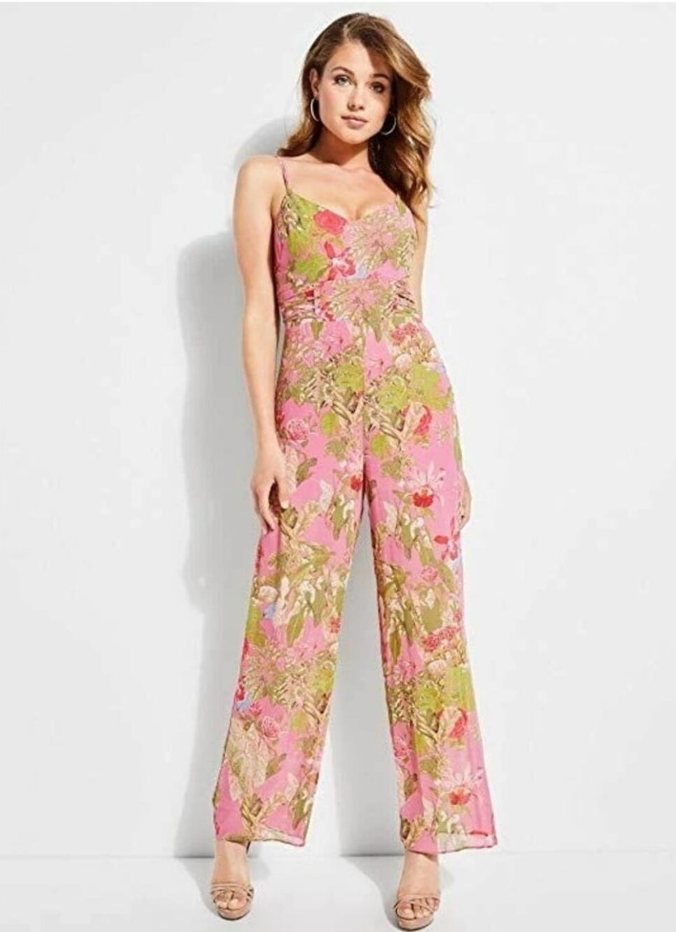 GUESS Perrie Floral Jumpsuit Women’s 0 Orchid Jungle Wide Leg Palazzo